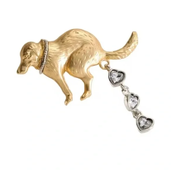 Pooping Gold Dog Brooch - Picture 4 of 7
